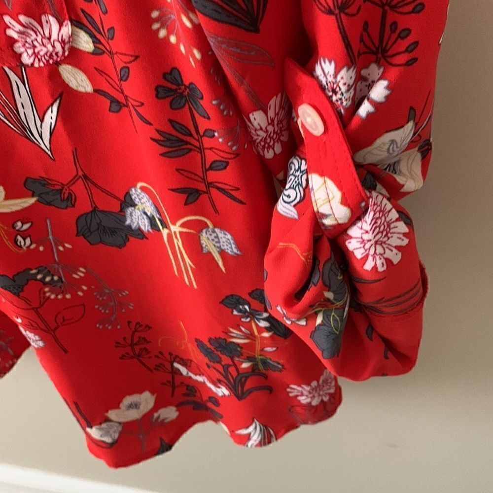 Loft red floral camp shirt - Picture 3 of 4
